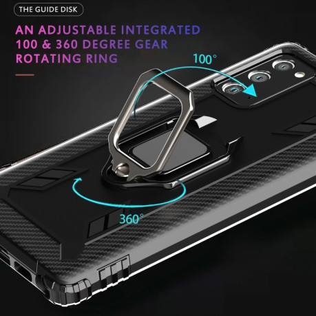 Противоударный чехол Carbon Fiber Rotating Ring на Samsung Galaxy Note 20 - черный