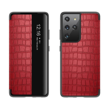 Чехол-книжка Crocodile Texture Display для Samsung Galaxy S21 Ultra - красный
