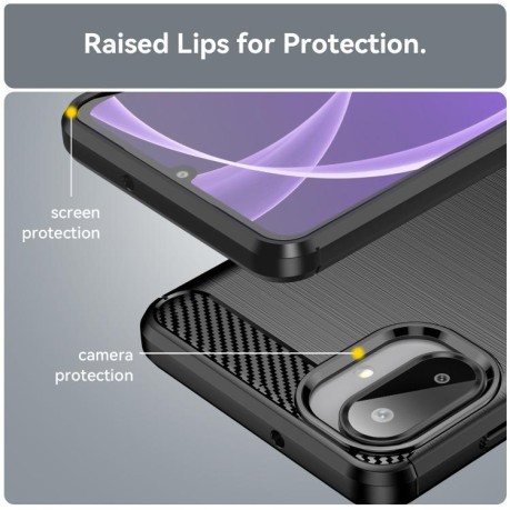 Противоударный чехол Brushed Texture Carbon Fiber на Samsung Galaxy A07 4G - черный