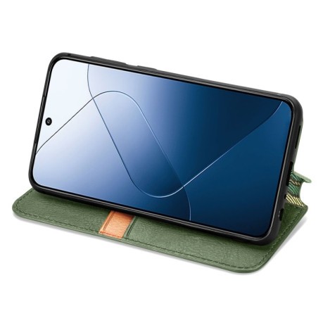 Чехол-книжка Cubic Grid для Xiaomi 14 5G - зеленый