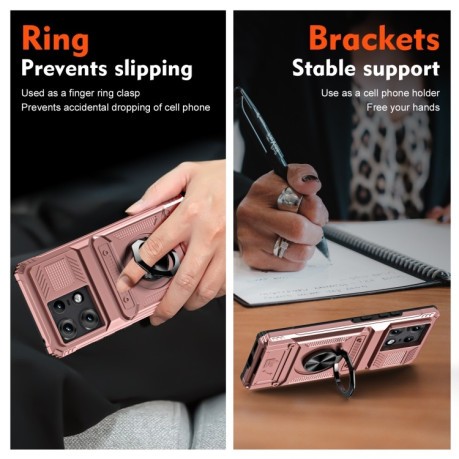 Протиударний чохол Shockproof Card Slot Phone Case with Metal Ring Holder для Motorola Edge 50 Pro - золото