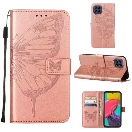 Чехол-книжка Embossed Butterfly для Samsung Galaxy M33 5G  - розовое золото