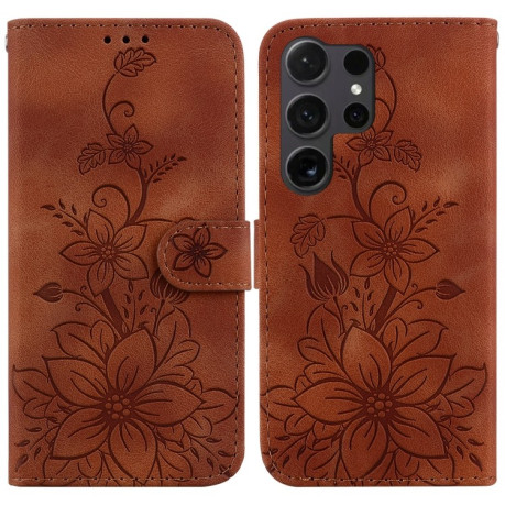 Чехол-книжка Lily Embossed Leather для Samsung Galaxy S25 Ultra 5G - коричневый