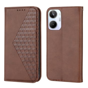 Чехол-книжка Cubic Grid Calf Texture для Realme 10 4G - коричневый