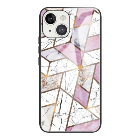 Противоударный стеклянный чехол Marble Pattern Glass на iPhone 14/13 - Rhombus White Purple
