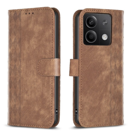 Чехол-книжка Plaid Embossed Leather для Xiaomi Redmi Note 13 4G Global - коричневый