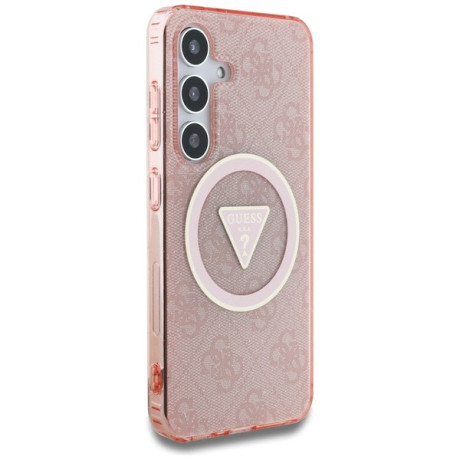 Оригинальный чехол Guess 4G Glitter Triangle Buttons на Samsung Galaxy S25 - Pink