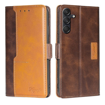 Чехол-книжка с магнитной застежкой и контрастной отделкой на Samsung Galaxy M55 5G - Dark Brown + Gold