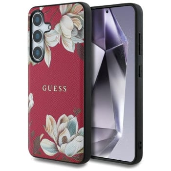 Оригінальний чохол Guess Grained Printed Flower Pattern MagSafe для Samsung Galaxy S25 - fuchsia