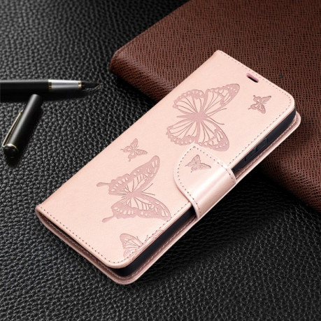 Чехол-книжка Butterflies Pattern на Samsung Galaxy S21 Ultra - розовое золото