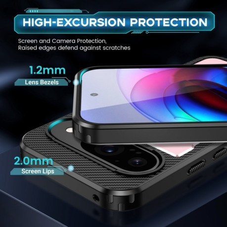 Противоударный чехол Ring Holder Carbon Fiber PC Hybrid TPU для Google Pixel 9 / 9 Pro - розовое золото