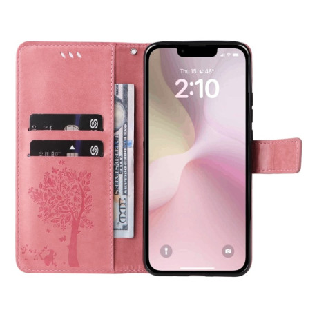 Чохол-книжка Happy Cat Pattern для iPhone 16e - рожевий
