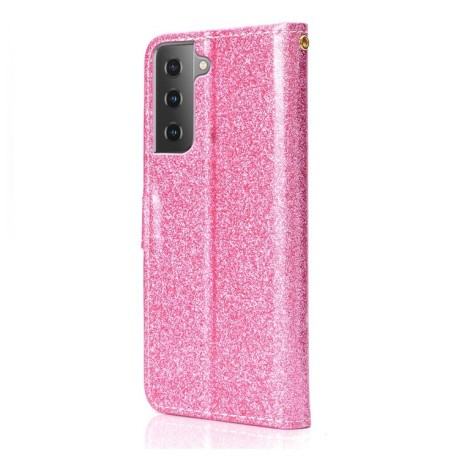 Чехол-книжка Glitter Powder на Samsung Galaxy S21 FE - розовый