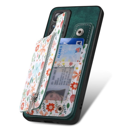 Противоударный чехол Retro Painted Zipper Wallet для Redmi Note 13 Pro+ 5G - зеленый