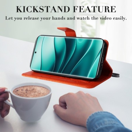 Чехол-книжка Embossed Butterfly для Xiaomi Redmi Note 14 Pro / 14 Pro+ 5G - оранжевый
