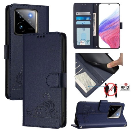 Чехол-книжка Cat Embossing Pattern на Realme GT 7 Pro 5G - синий