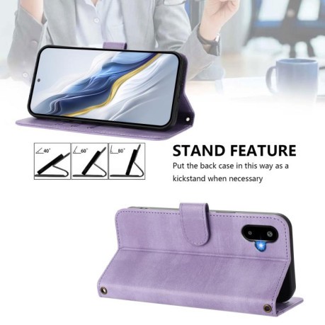 Чехол-книжка Line Splicing Buckle Retro Leather для Samsung Galaxy M06 5G - фиолетовый