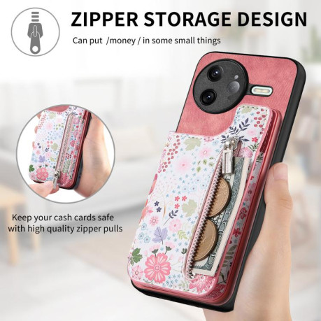 Противоударный чехол Retro Painted Zipper Wallet для Xiaomi Poco F7 Ultra 5G - розовый