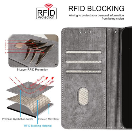 Чехол-книжка Color Stitching Skin Feel с защитой от сканирования RFID и магнитным хлястиком для OPPO Reno15 F 5G — серый