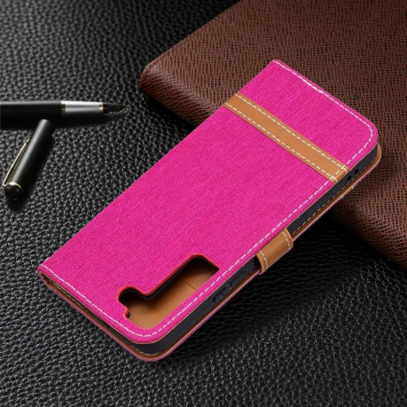 Чохол-книжка Color Matching Denim Texture Samsung Galaxy S22 5G - пурпурно-червоний