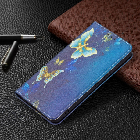 Чохол-книжка Colored Drawing Pattern для Samsung Galaxy S22 5G - Gold Butterfly