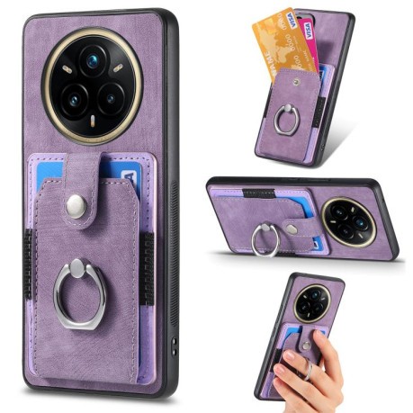 Чехол-книжка Retro Skin-feel Ring Card Wallet для Realme 13 Pro - фиолетовый