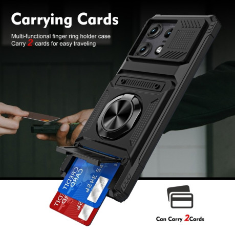 Противоударный чехол Shockproof Card Slot Phone Case with Metal Ring Holder для Motorola Edge 50 Pro - черный