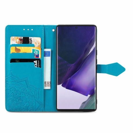 Чехол-книжка Mandala Embossing Pattern на Samsung Galaxy S22 Ultra - синий