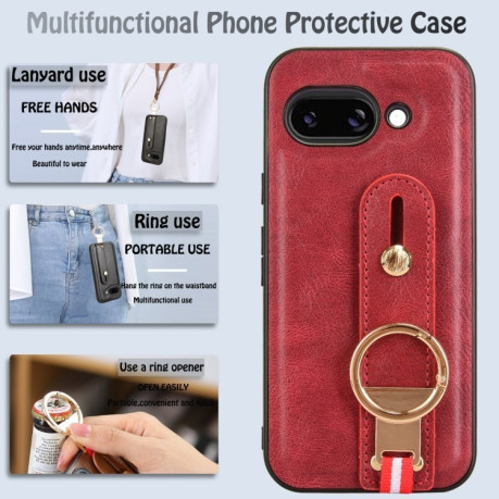 Противоударный чехол Wristband Leather Back для Google Pixel 9a - красный