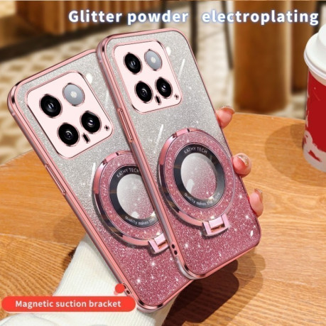 Противоударный чехол Plated Gradient Glitter Round Holder для Xiaomi 14 - фиолетовый