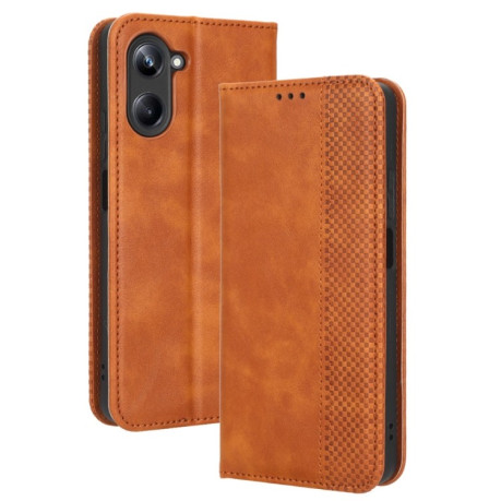 Чохол-книжка Magnetic Buckle Retro Crazy Horse Texture на Realme 10 Pro - коричневий