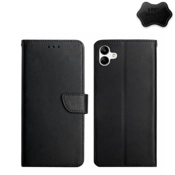 Кожаный чехол-книжка Genuine Leather Fingerprint-proof для Samsung Galaxy A04 4G - черный