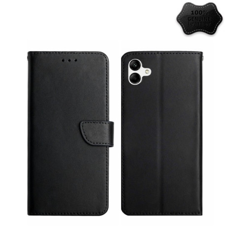 Кожаный чехол-книжка Genuine Leather Fingerprint-proof для Samsung Galaxy A04 4G - черный