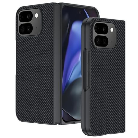 Противоударный чехол Carbon Fiber Texture Printing на Google Pixel 10 Pro Fold - черно-синий — чёрный
