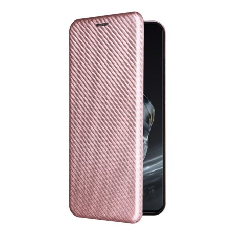 Чехол-книжка Carbon Fiber Texture на OnePlus 12 - розовый