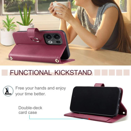 Чехол-книжка Ring Buckle Rhombic Leather для OPPO Reno13 Pro 5G - красный