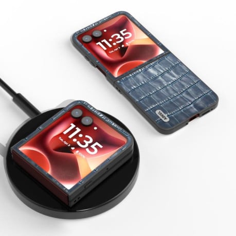 Противоударний чехол ABEEL Crocodile Texture Genuine Leather для Motorola Razr 60 Ultra - синій