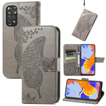 Чехол-книжка Butterfly Love Flower Embossed на Xiaomi Redmi Note 12 Pro 4G/11 Pro Global(4G/5G)/11E Pro - серый