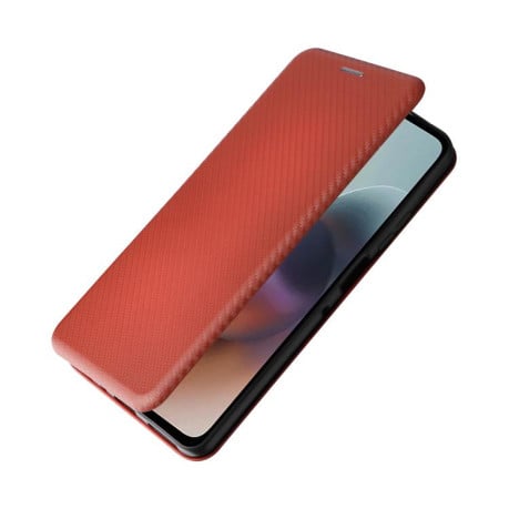 Чохол-книжка Carbon Fiber Texture на Motorola Moto G56 - коричневий