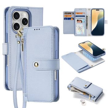 Чехол-книжка DUX DUCIS Lawa Series 2 in 1 Wallet Zipper Detachable MagSafe на iPhone 16 Pro Max - голубой