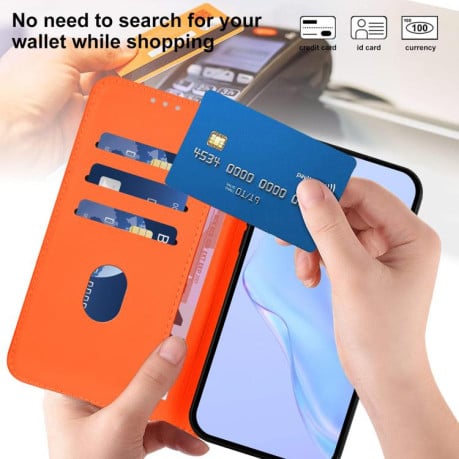 Чехол-книжка с мягким покрытием (Skin Feel) со шнурком на Xiaomi Poco M7 4G 169mm - оранжевый