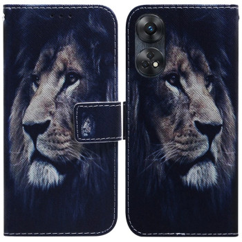 Чехол-книжка Coloured Drawing для OPPO Reno8 T 4G - Lion