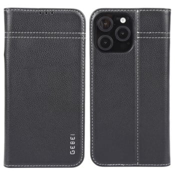 Противоударный чехол GEBEI Top-grain Horizontal Flip Leather для iPhone 16 Pro Max - черный