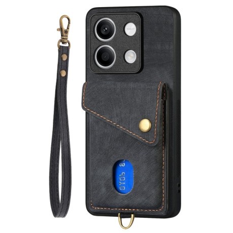 Противоударный чехол Retro Card Wallet Fold Leatherна для Xiaomi Redmi Note 13 - черный