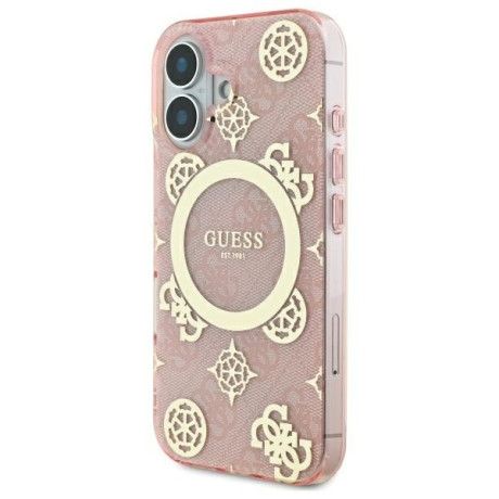 Оригинальный чехол Guess IML Peony On 4G Background MagSafe для iPhone 16 - Pink