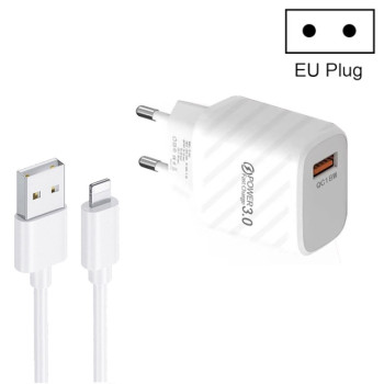 Швидкий Зарядний пристрій + кабель TE-005 QC3 18W USB Fast Charger with 1m 3A USB to 8 Pin Cable - білий