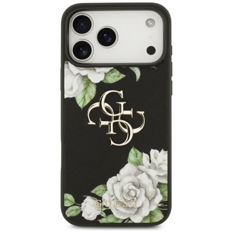 Оригинальный чехол Guess Grained Roses &amp; Big 4G Logo на iPhone 17 Pro Max - black