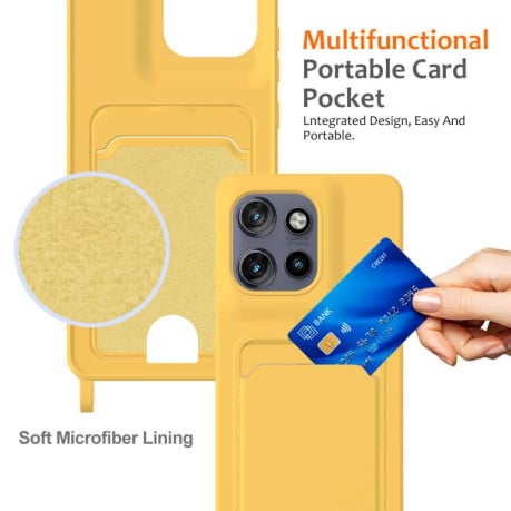 Силиконовый чехол Integrated Card Bag Solid Color Liquid Silicone на Motorola Edge 50 Neo / 60 Neo — жёлтый