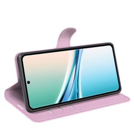 Чехол-книжка с фактурой Litchi и магнитным хлястиком на Xiaomi Redmi Note 15 4G / 5G /Poco M8164mm — розовый