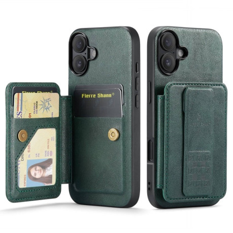 Чохол Fierre Shann Oil Wax Cow Leather Card Holder на iPhone 16 Plus - зелений